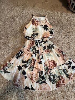 Halter Floral Midi Dress in Cream and Blush